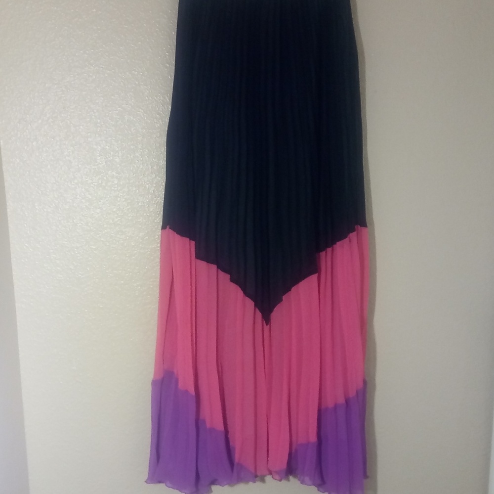 Allen Schwartz Pleated Chevron Lined Maxi Skirt